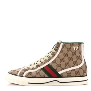 New Gucci Men's GG Tennis 1977 Brown High-Top Sneakers - Size 11